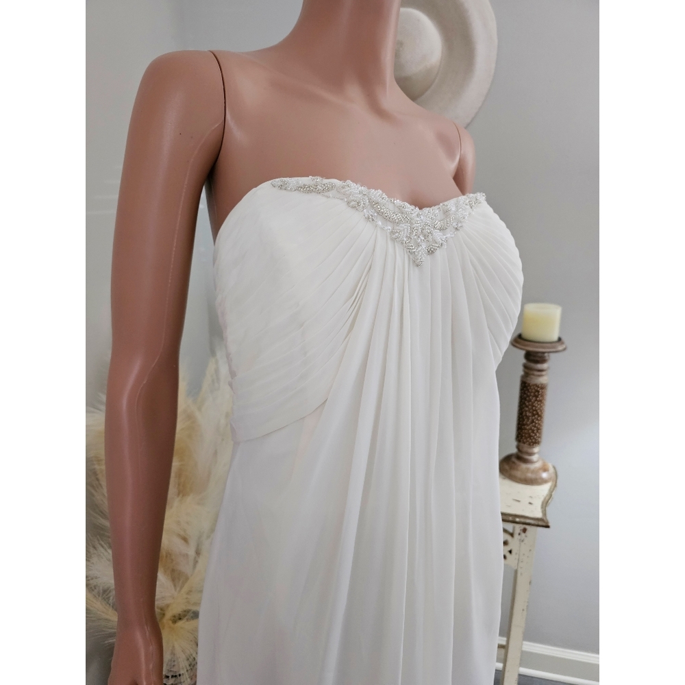 Goddess Off White David's Bridal Strapless Ruched Bride Formal Gown Dress - Picture 4 of 10
